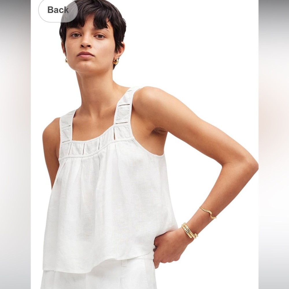 Madewell Kyra Embroidered White Linen Tank Top